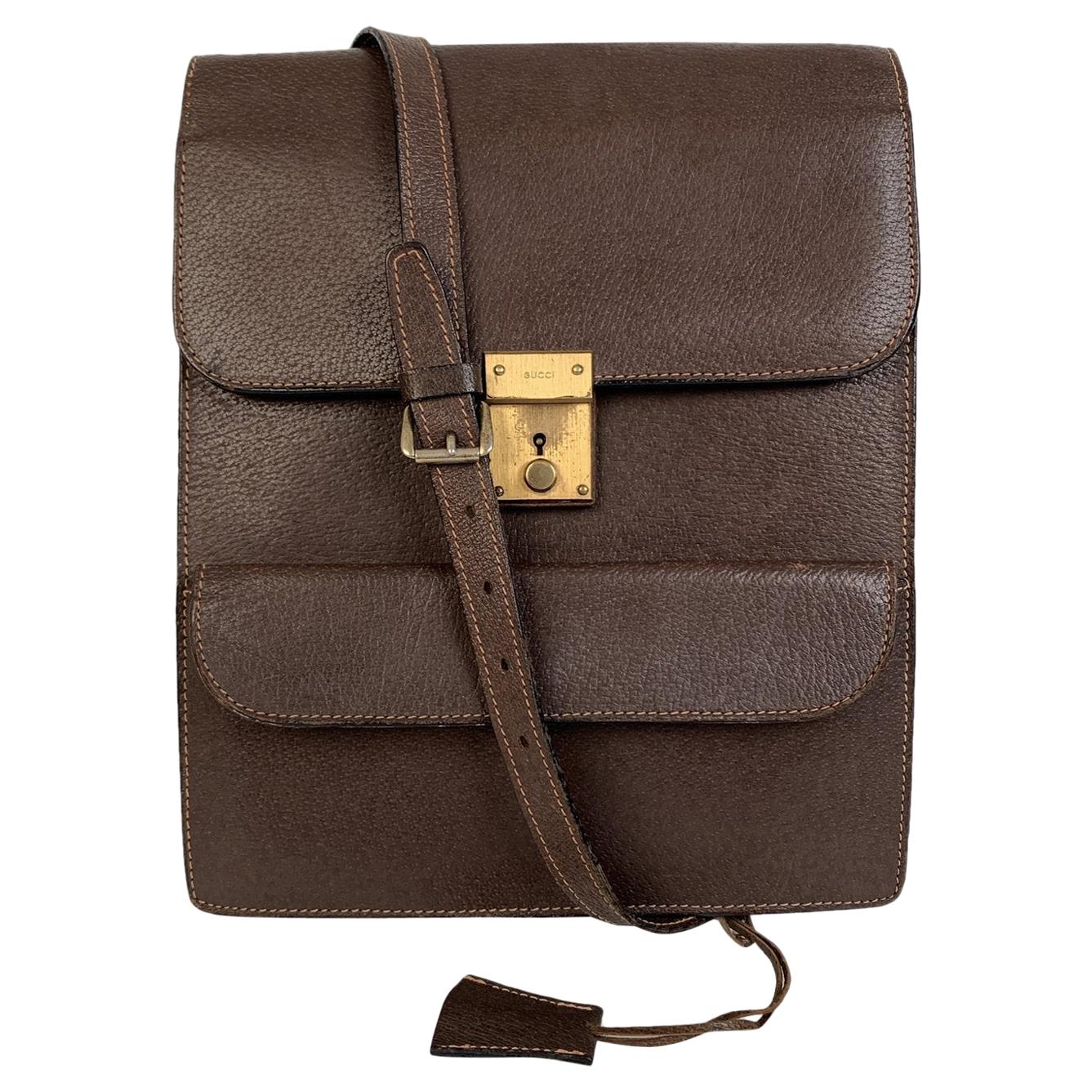 Gucci Vintage Brown Leather Crossbody Bag Men Purse