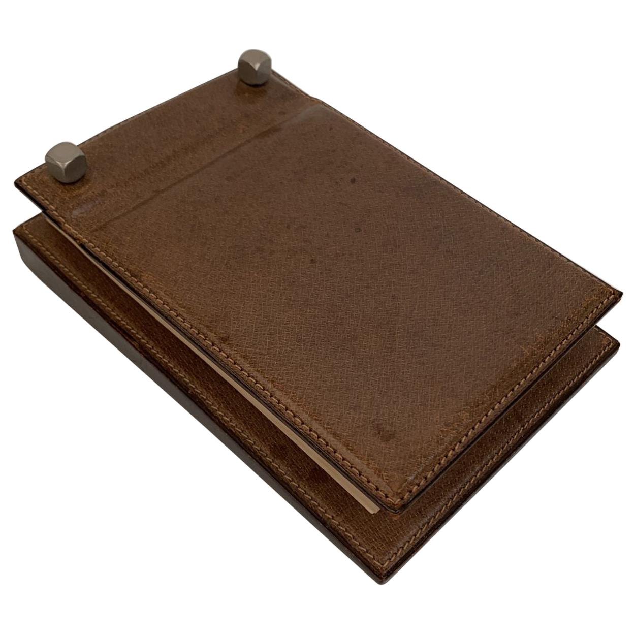 Gucci Vintage Brown Leather Desk Notepad Notebook Holder