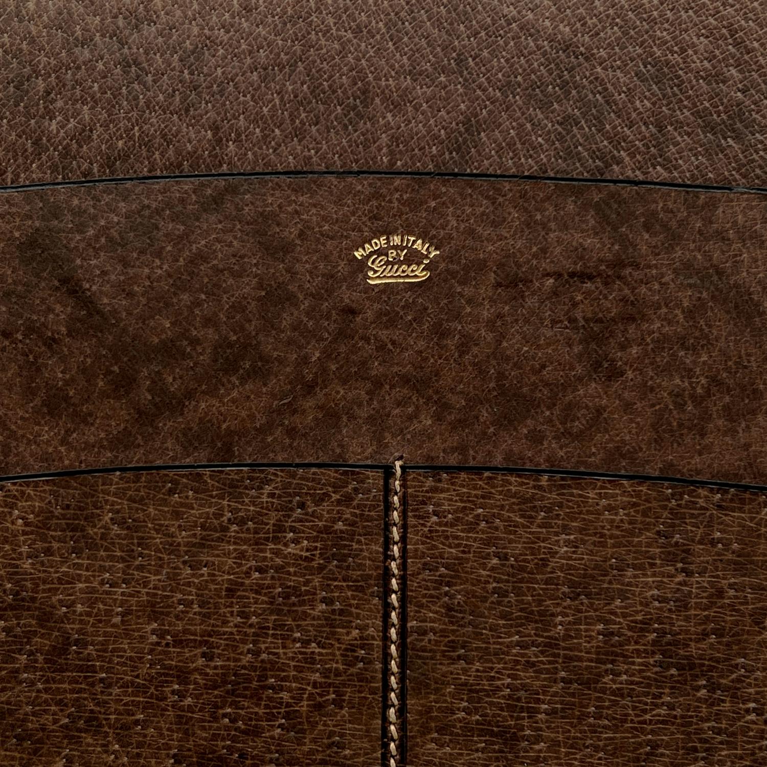 Gray Gucci Vintage Brown Leather Desk Set Blotter Pen Holder Opener
