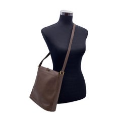 Gucci Vintage Brown Leather Embossed Logo Bucket Shoulder Bag