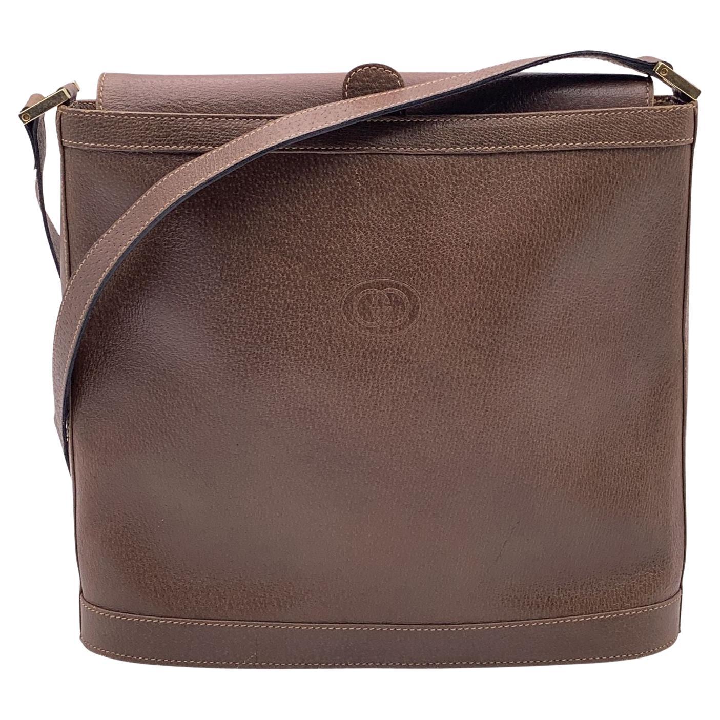 Gucci Vintage Brown Leather Embossed Logo Bucket Shoulder Bag