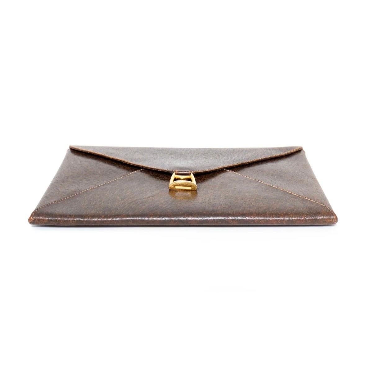 Gucci Vintage Brown Leather Envelope Clutch (1970s) 1