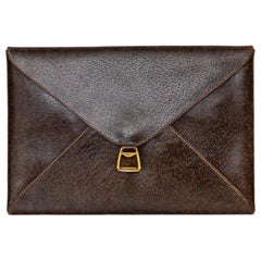 Gucci Vintage Brown Leather Envelope Clutch (1970s)