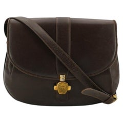 Gucci Vintage Brown Leather Flap Crossbody Messenger Bag