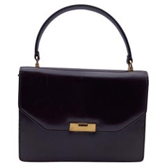 Gucci Vintage Brown Leather Flap Handbag Bag Satchel Gold Closure