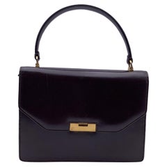 Gucci Vintage Brown Leder Klappe Handtasche Tasche Satchel Gold Closure