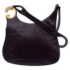 Gucci Vintage Brown Leather G Hardware Shoulder Bag