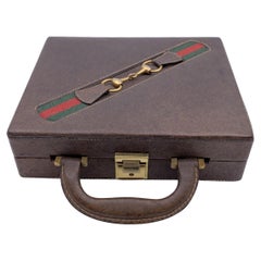 Gucci Vintage Estuche de póquer de cuero marrón con rayas
