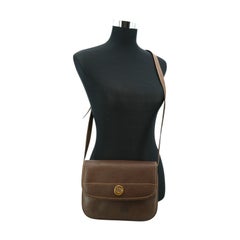 Gucci Vintage Brown Leder GG Logo Flap Crossbody Bag