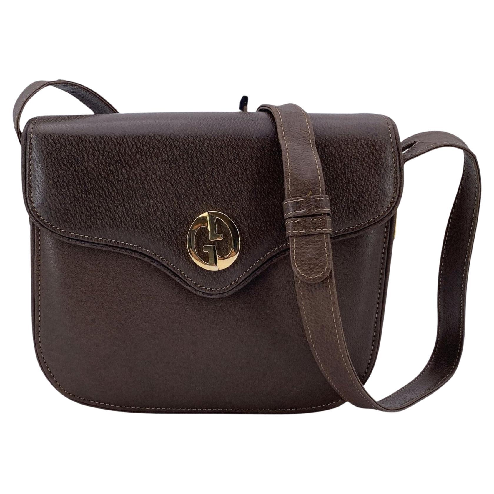 Gucci - Borsa a tracolla vintage in pelle marrone con logo GG - Flap