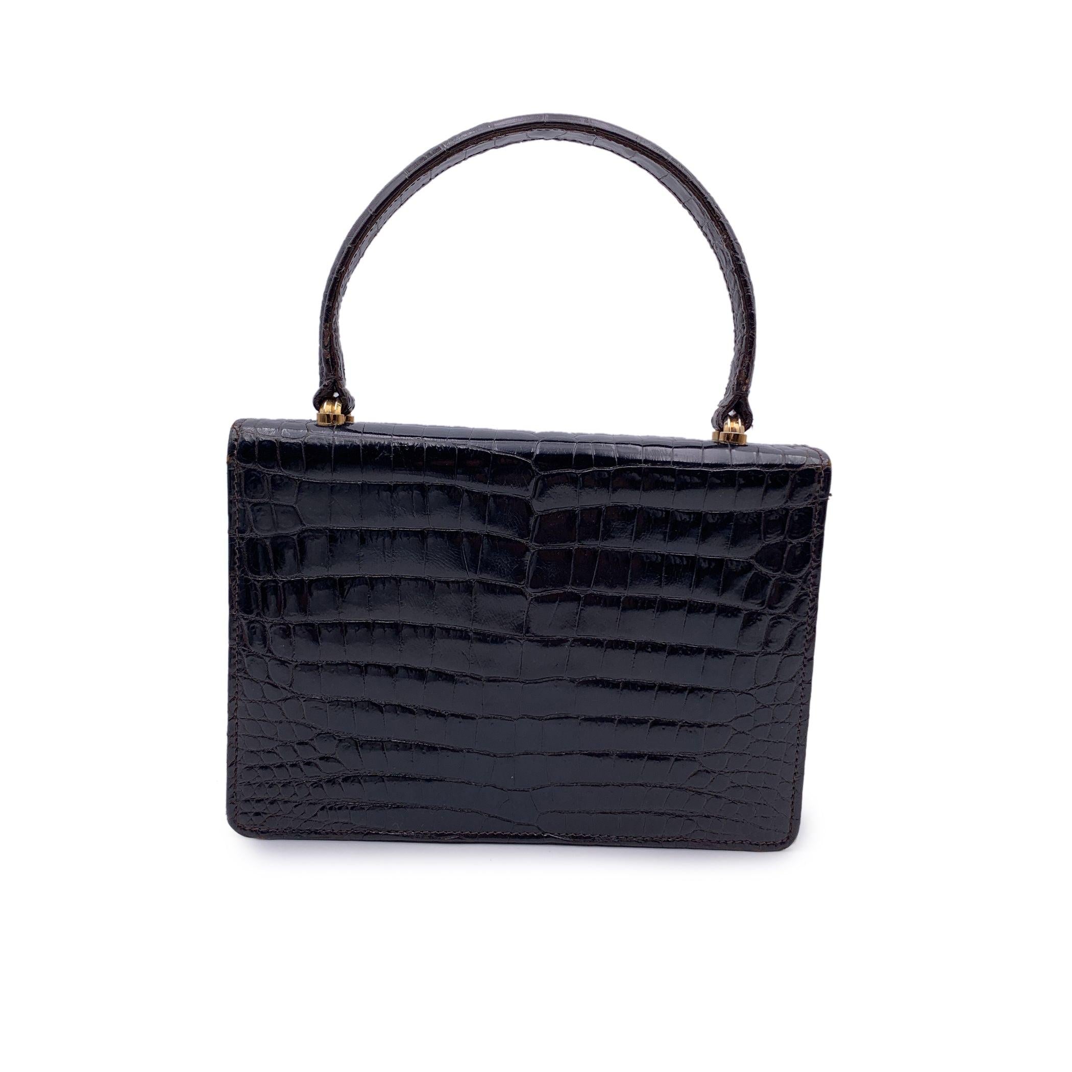 Black Gucci Vintage Brown Leather Gold Closure Handbag Satchel