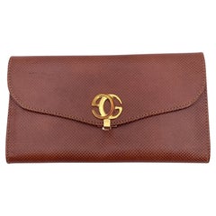 Gucci Vintage Brown Leather Gold Logo Clasp Long Wallet Coin Purse