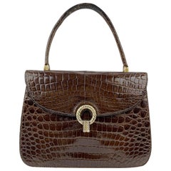 Gucci Vintage Brown Leather Handbag Top Handle Flap Bag