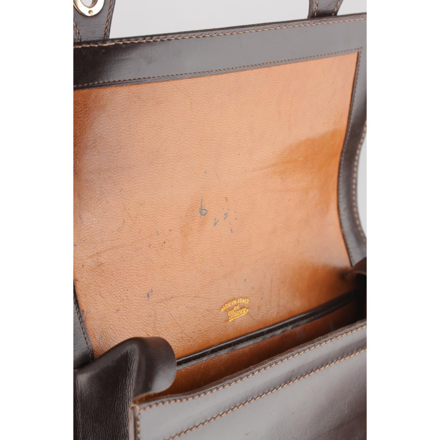 Gucci Vintage Brown Leather Handbag with Bamboo Handle 8