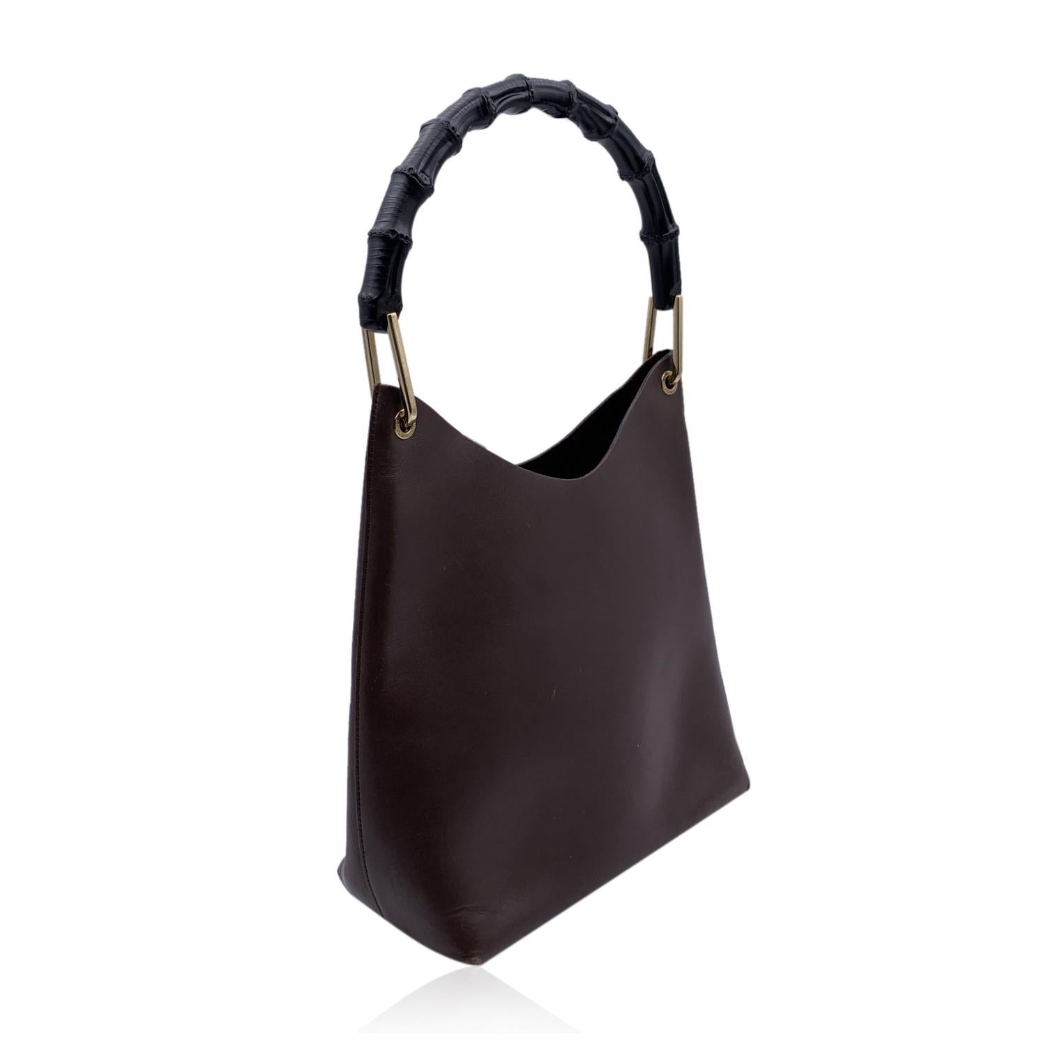 Women's Gucci Vintage Brown Leather Hobo Bag Tote Bamboo Handle