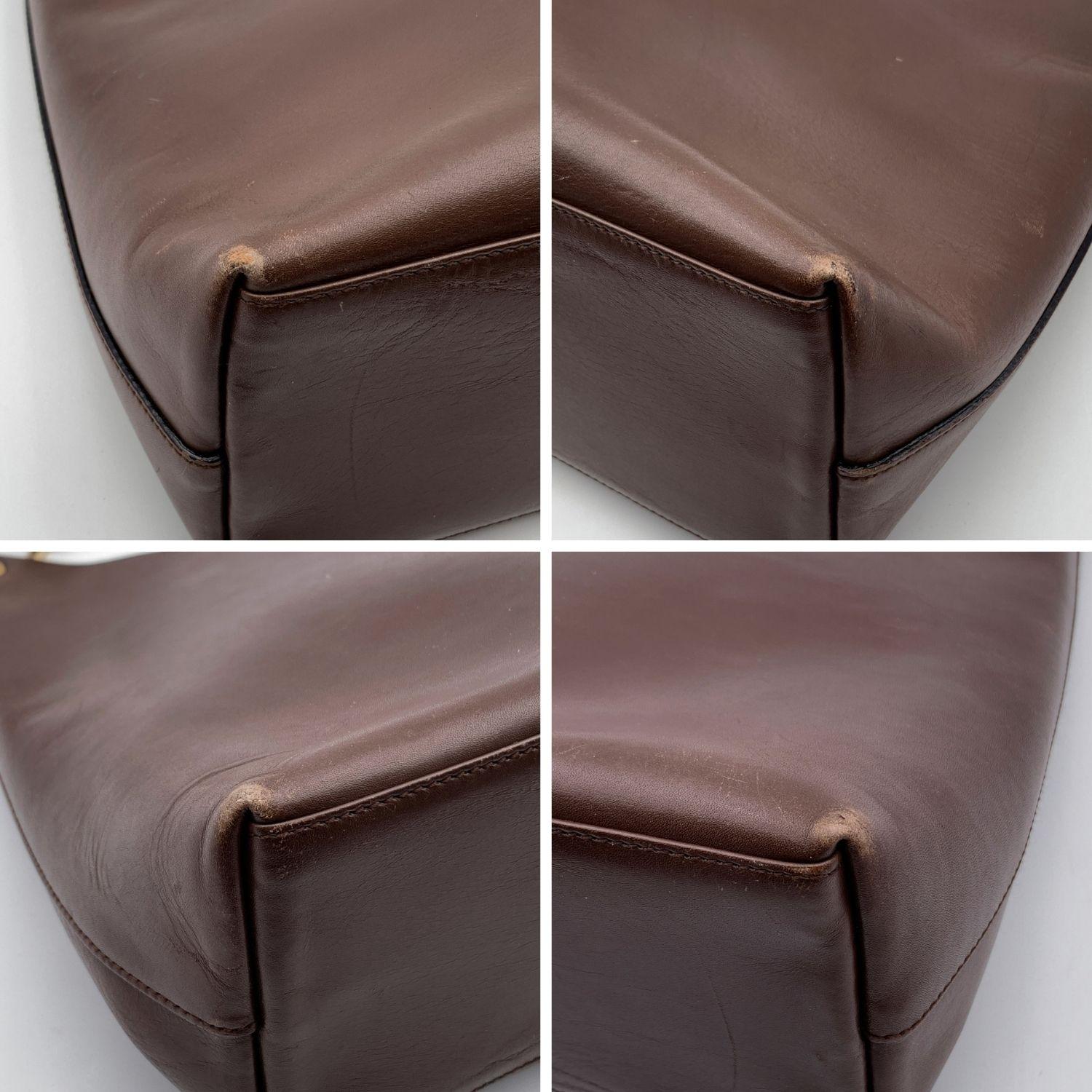 Gucci Vintage Brown Leather Hobo Bag Tote Bamboo Handle 2