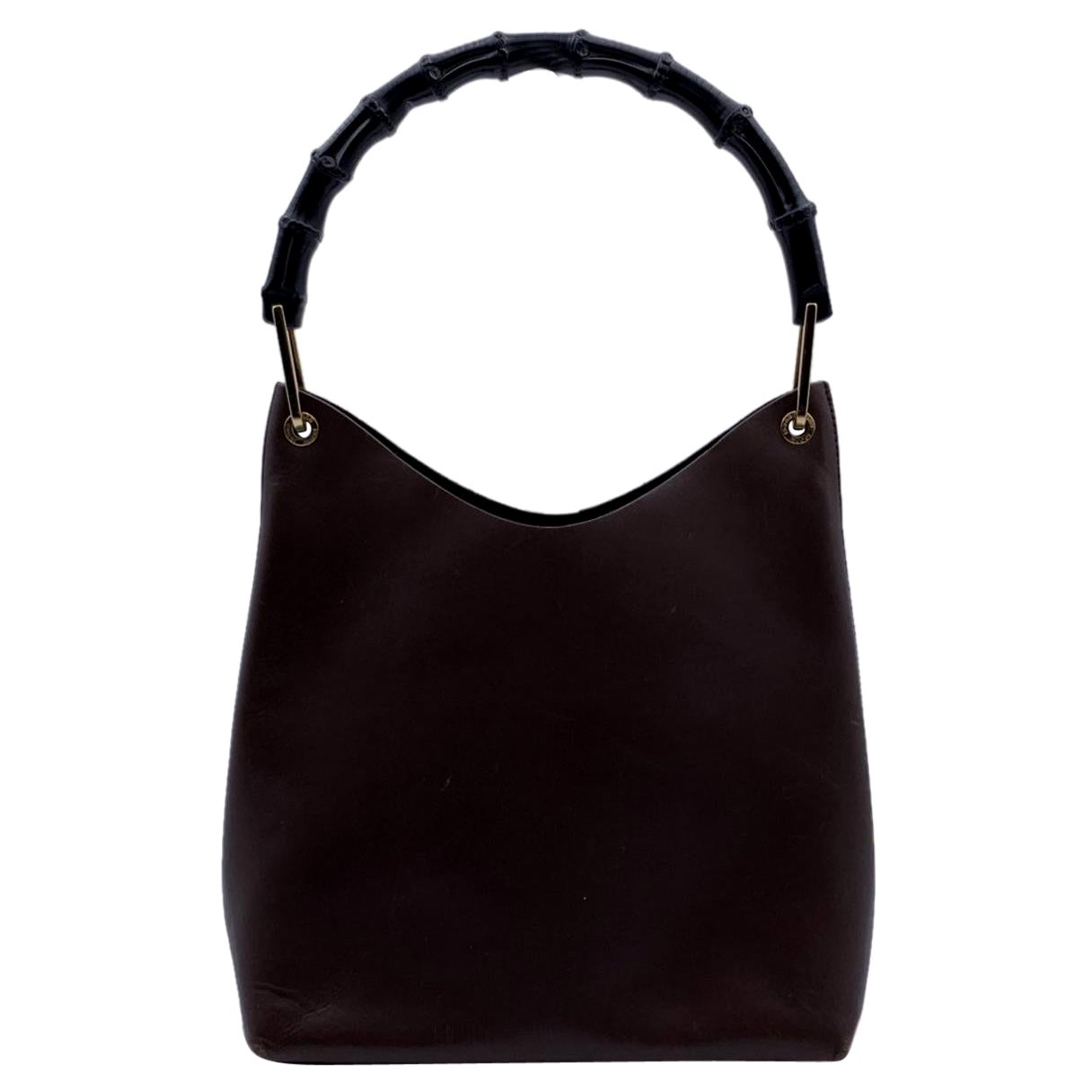 Gucci Vintage Brown Leather Hobo Bag Tote Bamboo Handle