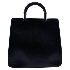 Gucci Vintage Black Leather Hobo Bag Tote Bamboo Handle
