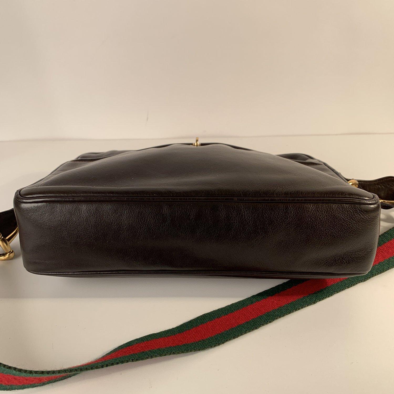 Black Gucci Vintage Brown Leather Horsebit Shoulder Bag