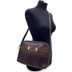 Gucci Vintage Brown Leather Horsebit Shoulder Bag with Stripes