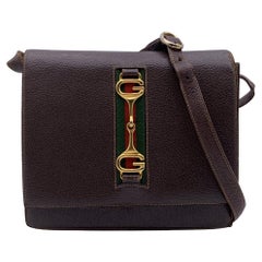 Gucci Vintage Braune Leder-Umhängetasche mit Horsebit Web-Streifen