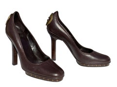 Gucci Vintage Brown Leather Interlocking GG Logo Studded Platform Pumps US 6