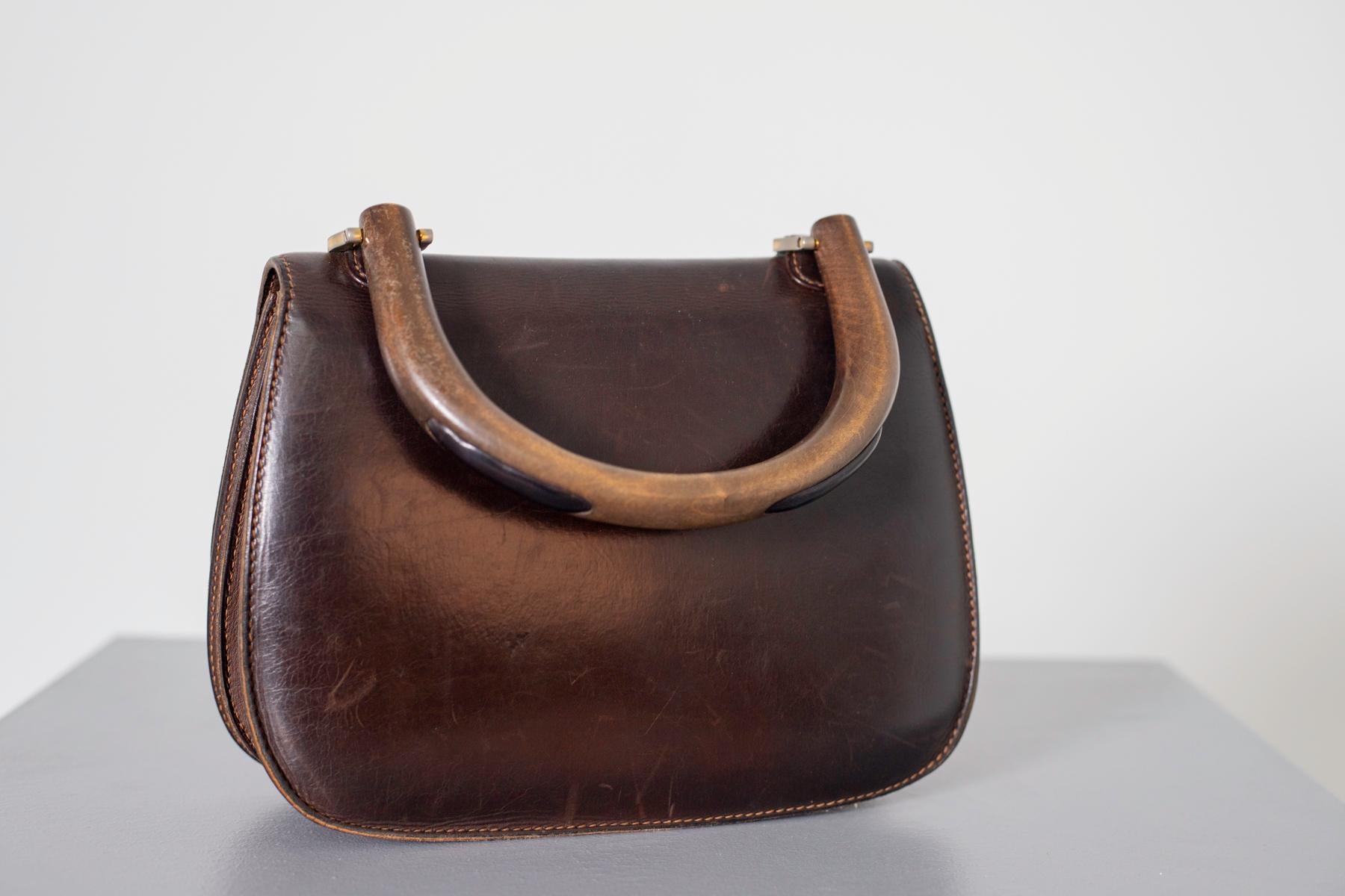 Gucci Vintage Brown Leather Italian  Handbag 1940 5