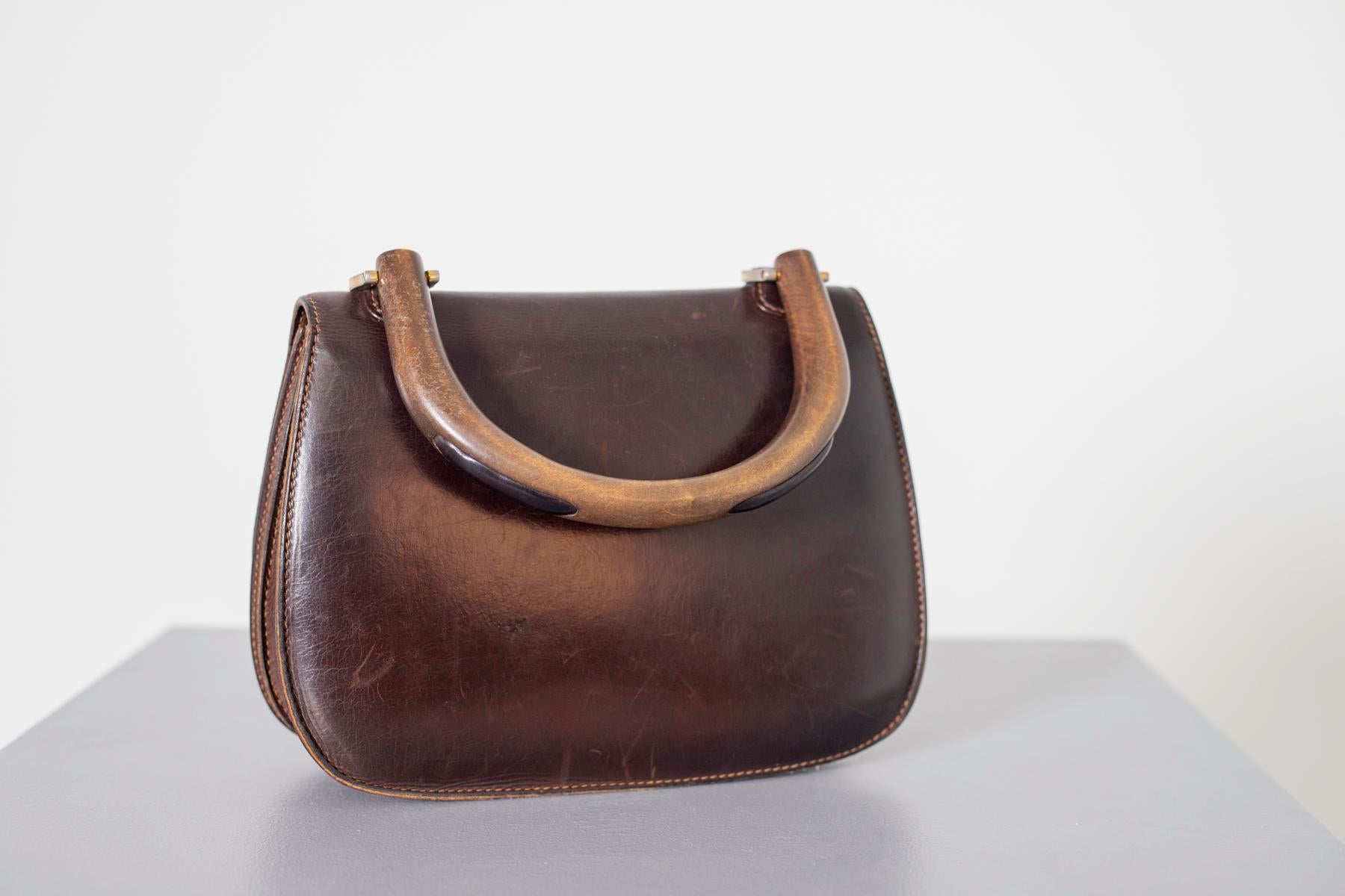 Gucci Vintage Brown Leather Italian  Handbag 1940 6
