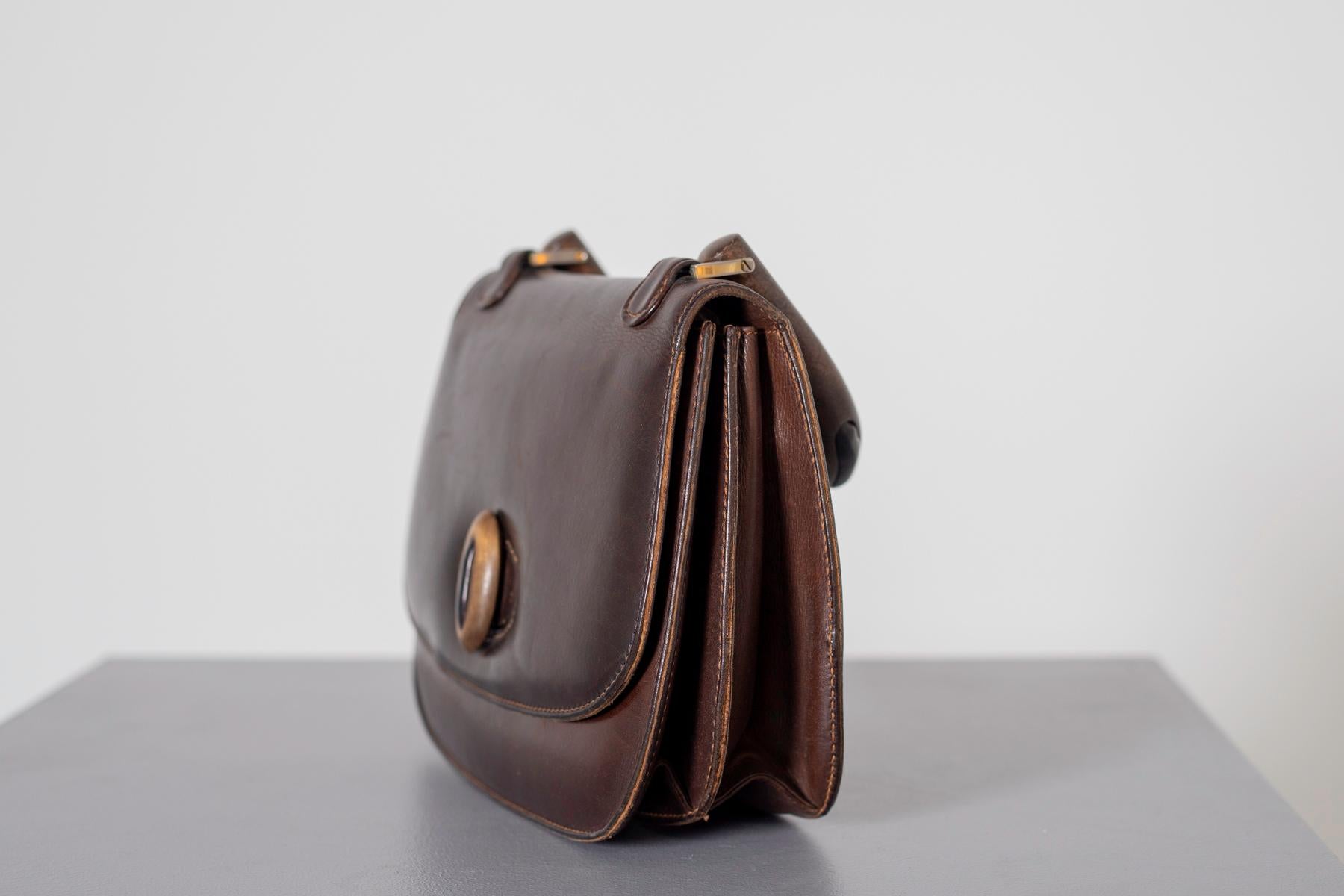Gucci Vintage Brown Leather Italian  Handbag 1940 7