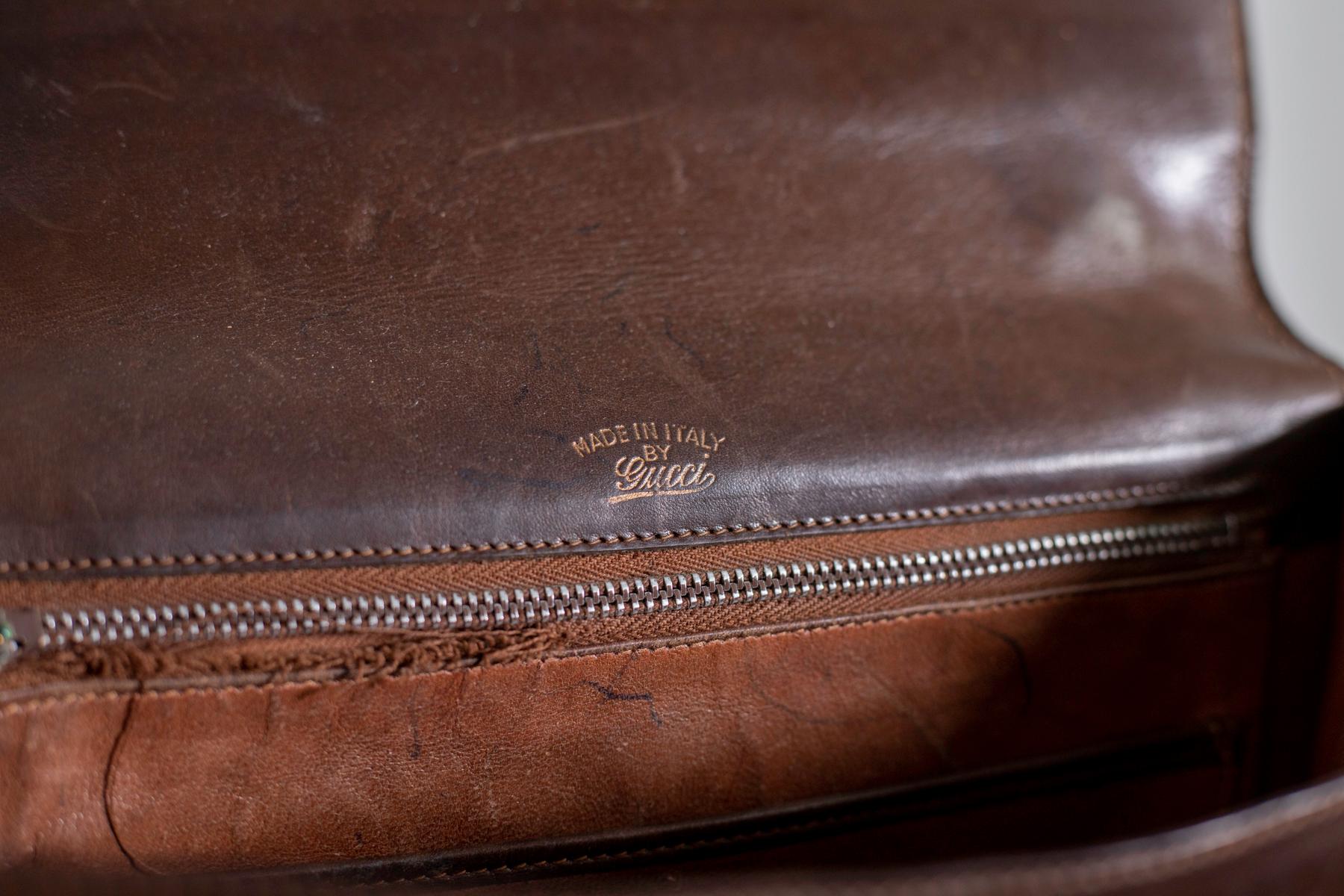Gucci Vintage Brown Leather Italian  Handbag 1940 8
