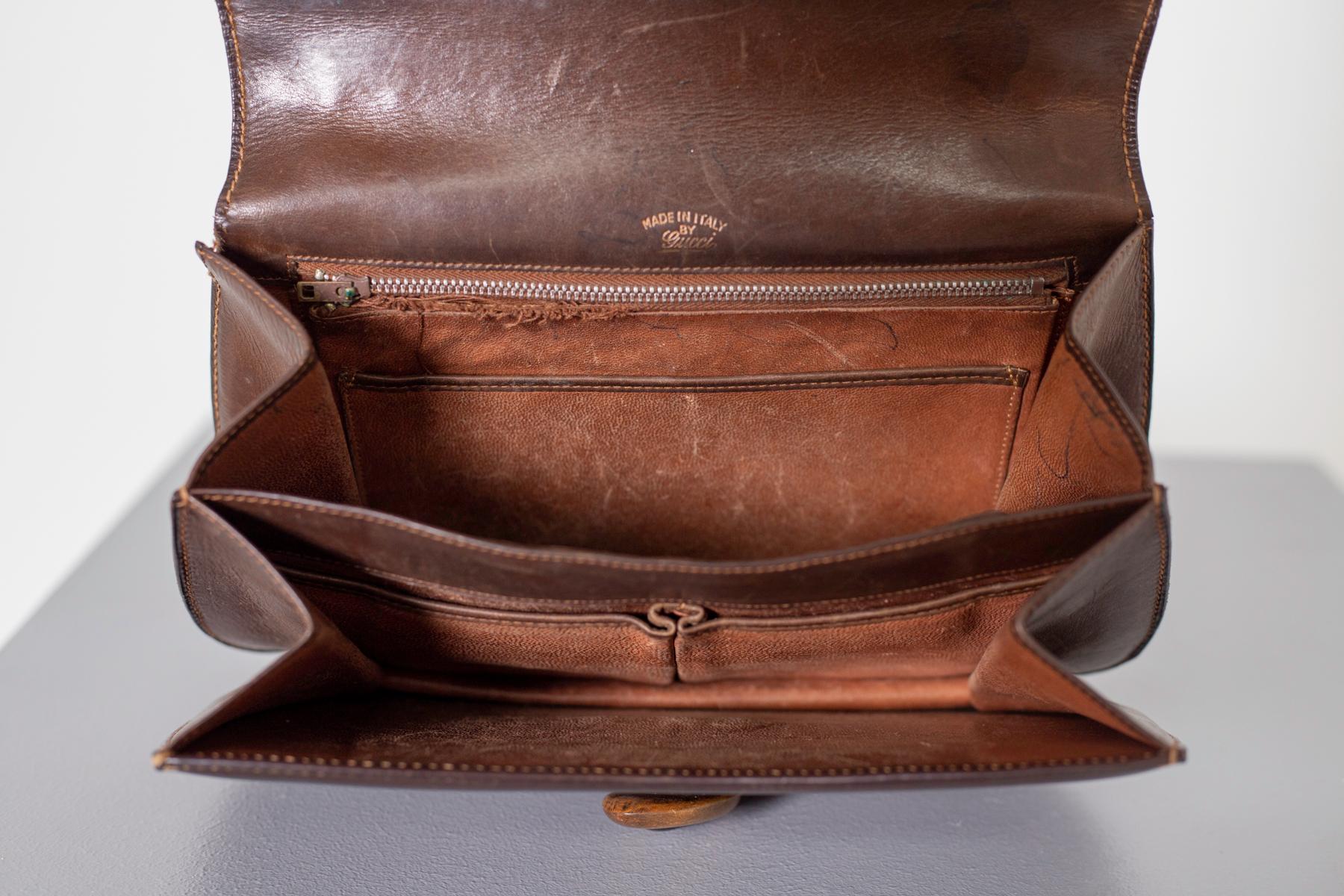 Gucci Vintage Brown Leather Italian  Handbag 1940 9