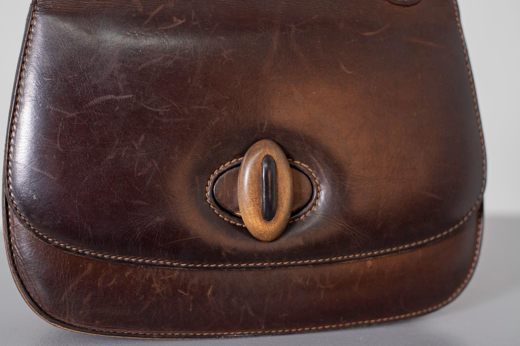 Gucci Vintage Brown Leather Italian  Handbag 1940 10