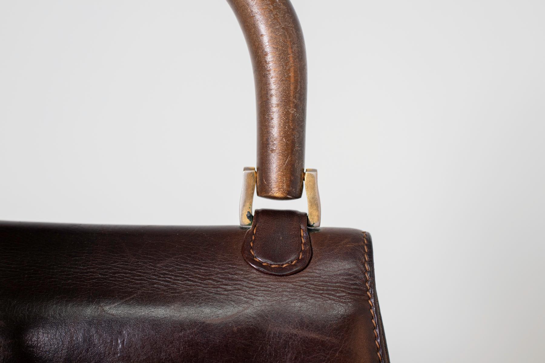 Gucci Vintage Brown Leather Italian  Handbag 1940 11