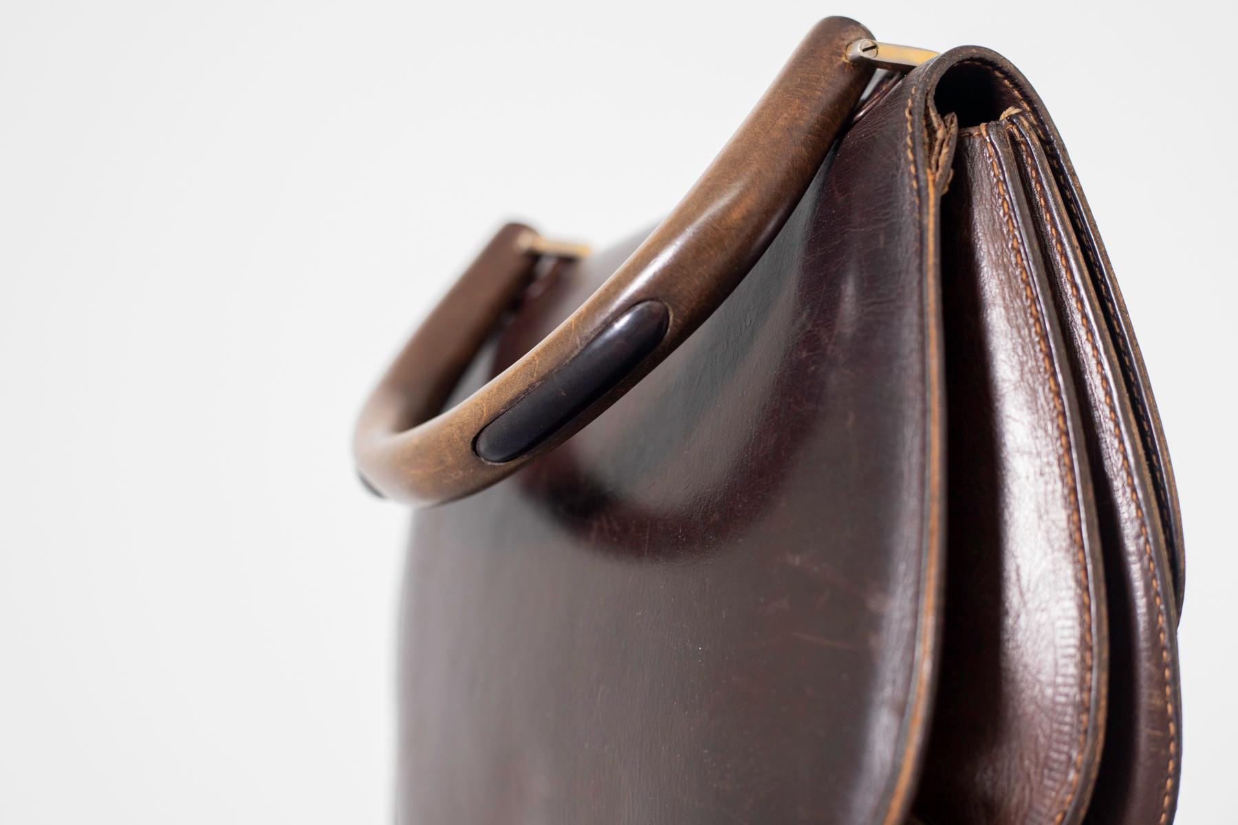 Gucci Vintage Brown Leather Italian  Handbag 1940 12