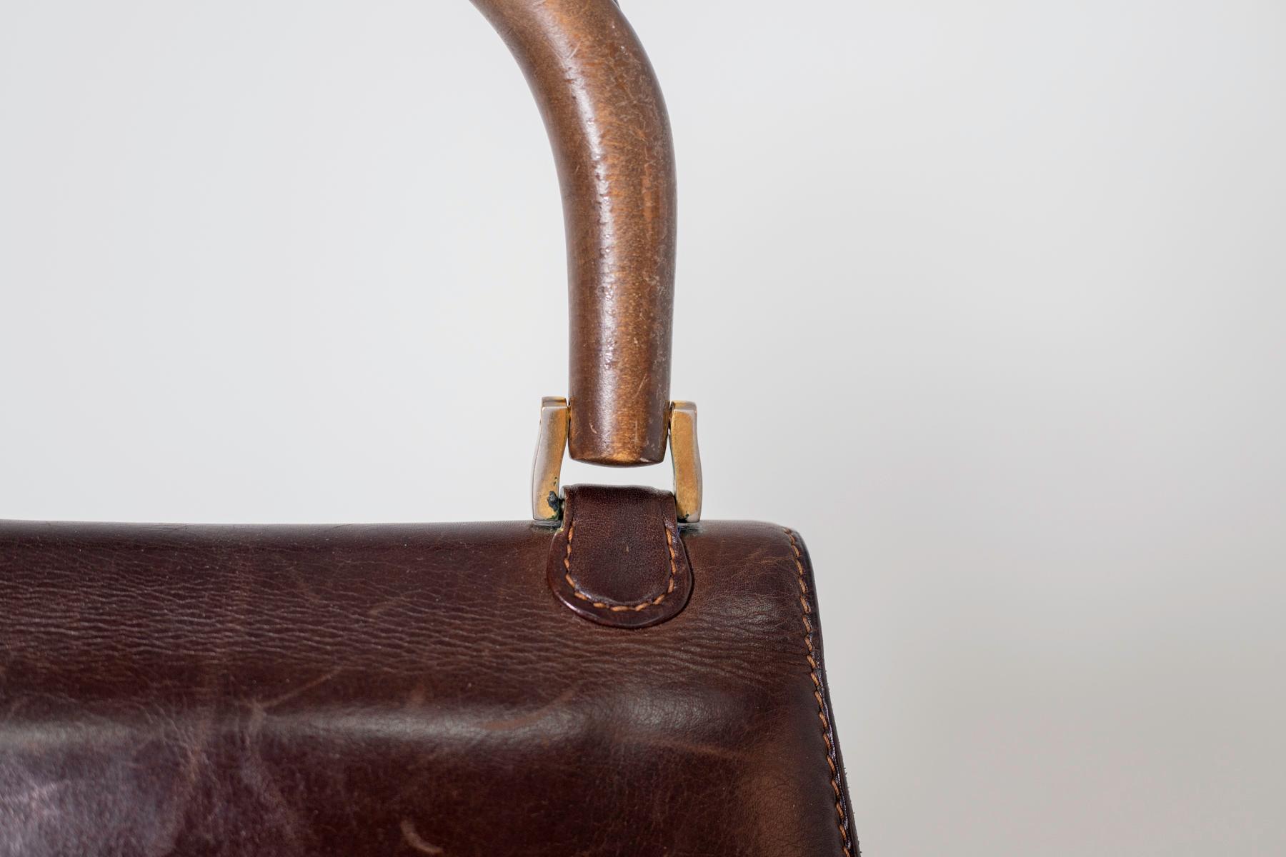 Black Gucci Vintage Brown Leather Italian  Handbag 1940