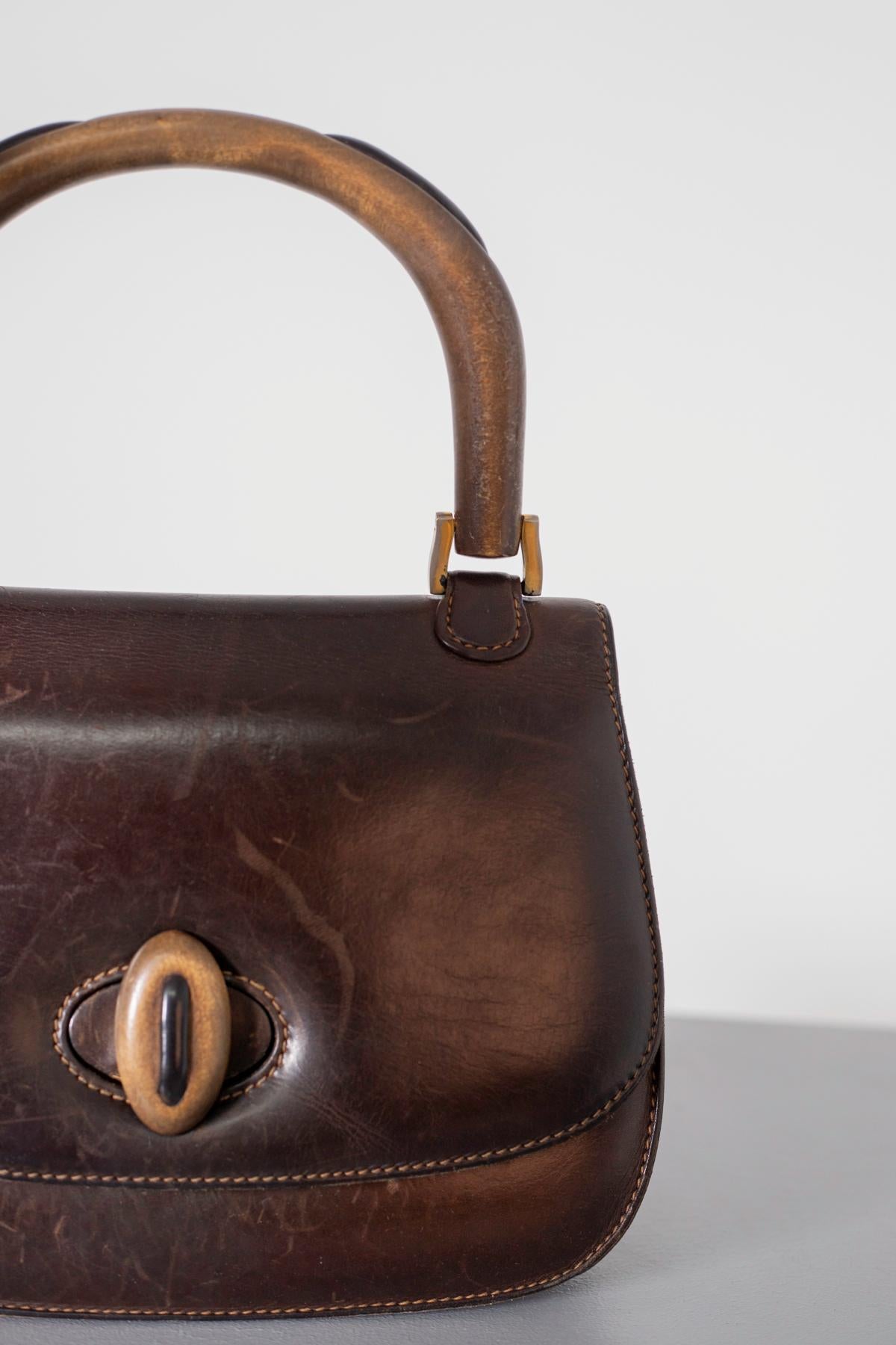 Women's Gucci Vintage Brown Leather Italian  Handbag 1940