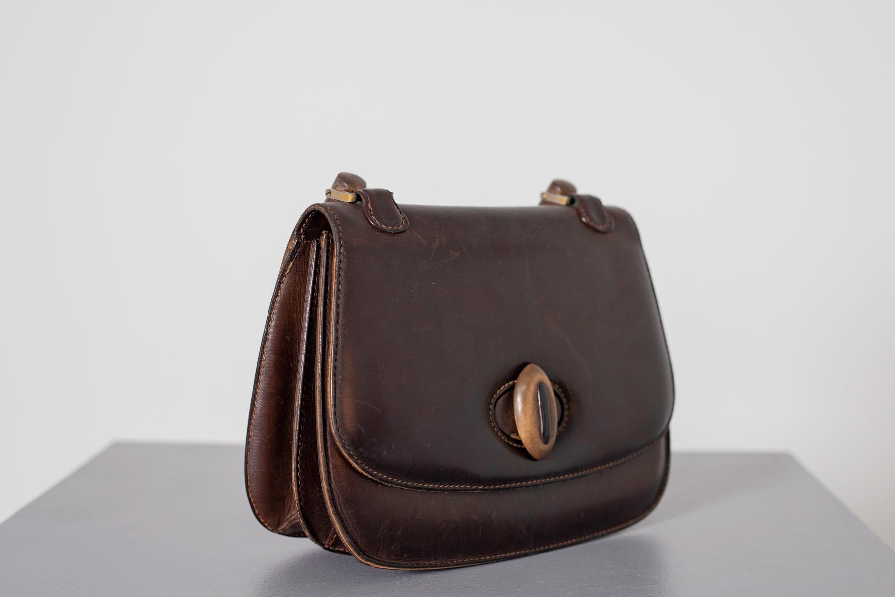 Gucci Vintage Brown Leather Italian  Handbag 1940 1