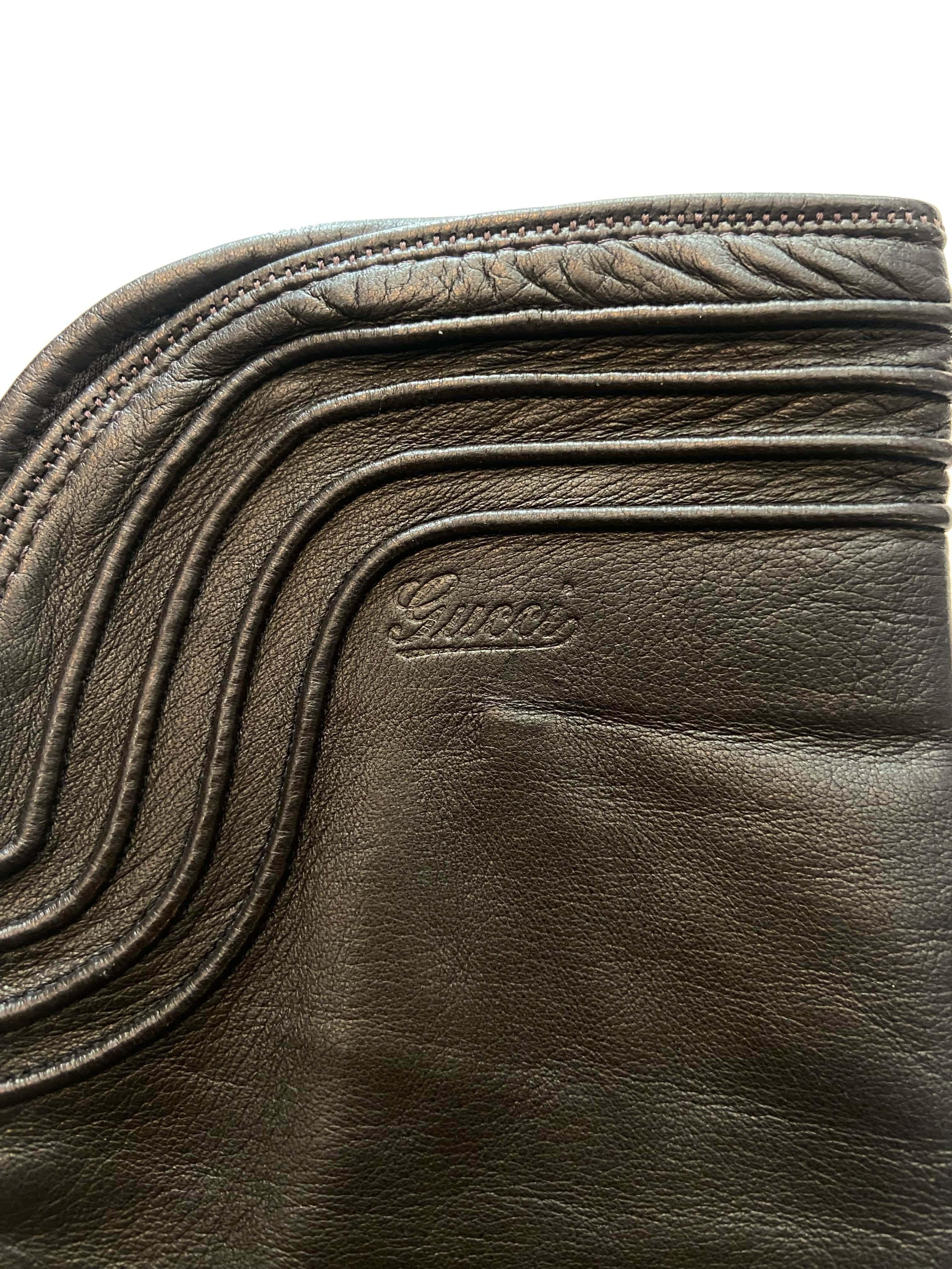 Black Gucci Vintage Brown Leather Long Gloves For Sale