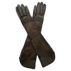 Gucci Vintage Brown Leather Long Gloves