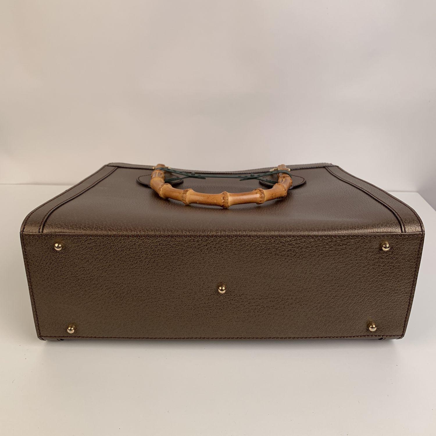 Gucci Vintage Brown Leather Princess Diana Bamboo Tote Bag In Excellent Condition In Rome, Rome