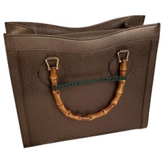 Gucci Vintage Brown Leather Princess Diana Bamboo Tote Bag