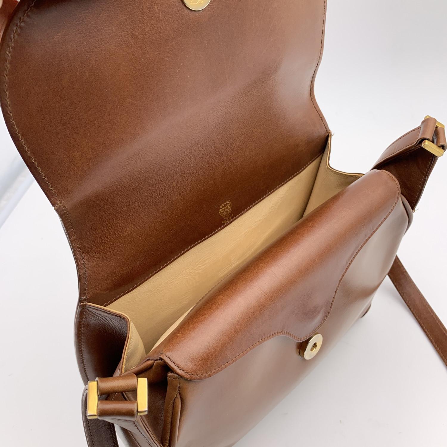 Gucci Vintage Brown Leather Shoulder Bag Double Flap 1