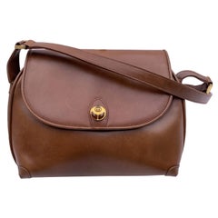 Gucci Vintage Brown Leather Shoulder Bag Double Flap
