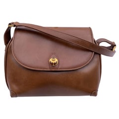 Gucci Vintage Brown Leder Umhängetasche Double Flap