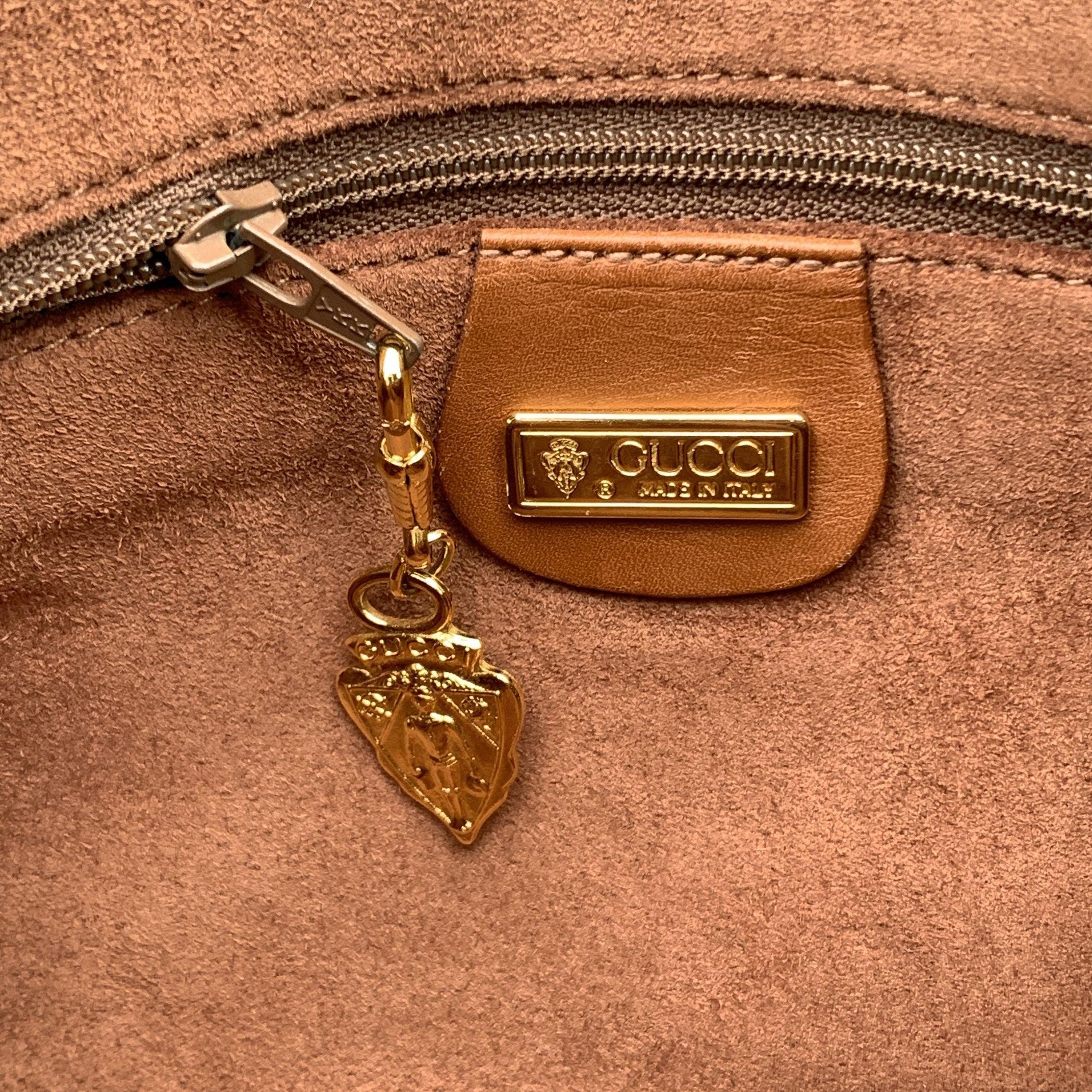 Gucci Vintage Brown Leather Shoulder Bag Web Strap 1