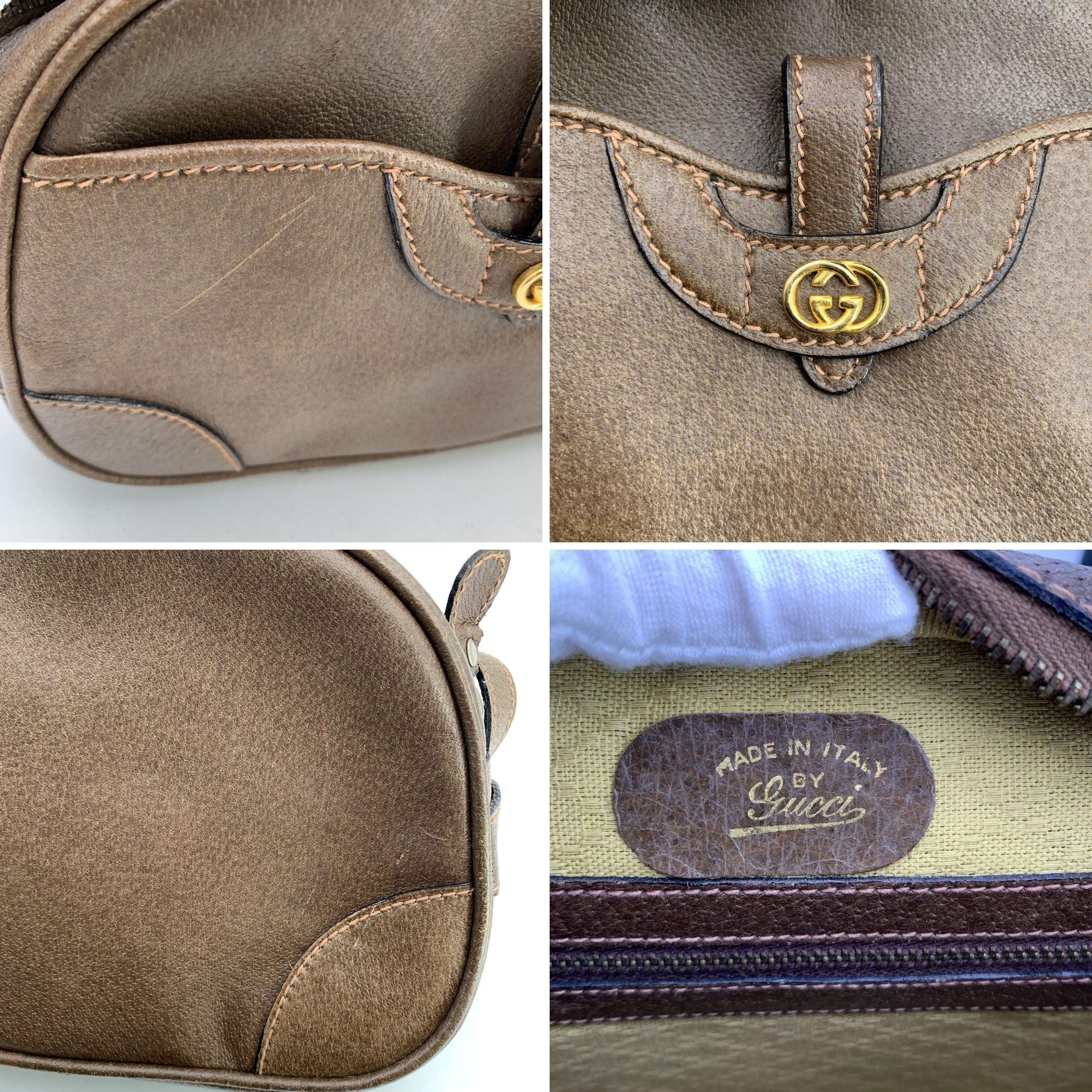 Women's Gucci Vintage Brown Leather Shoulder Bag with Front Pocket