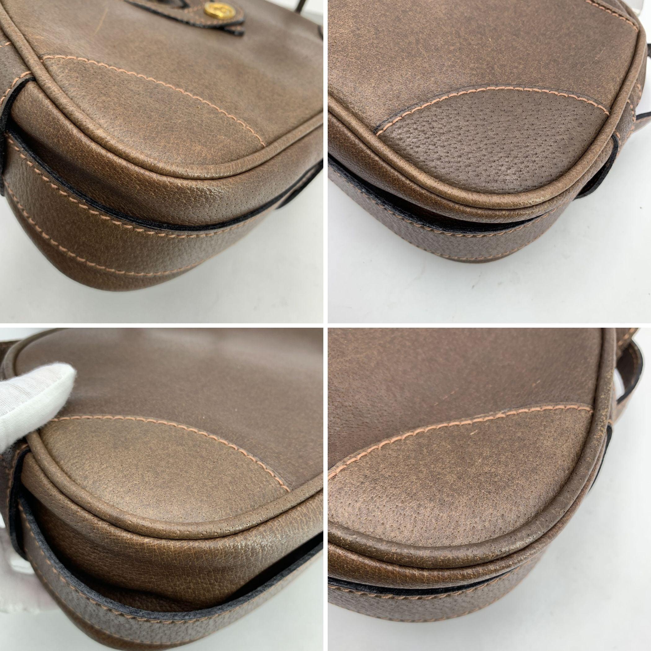 Gucci Vintage Brown Leather Shoulder Bag with Front Pocket 1
