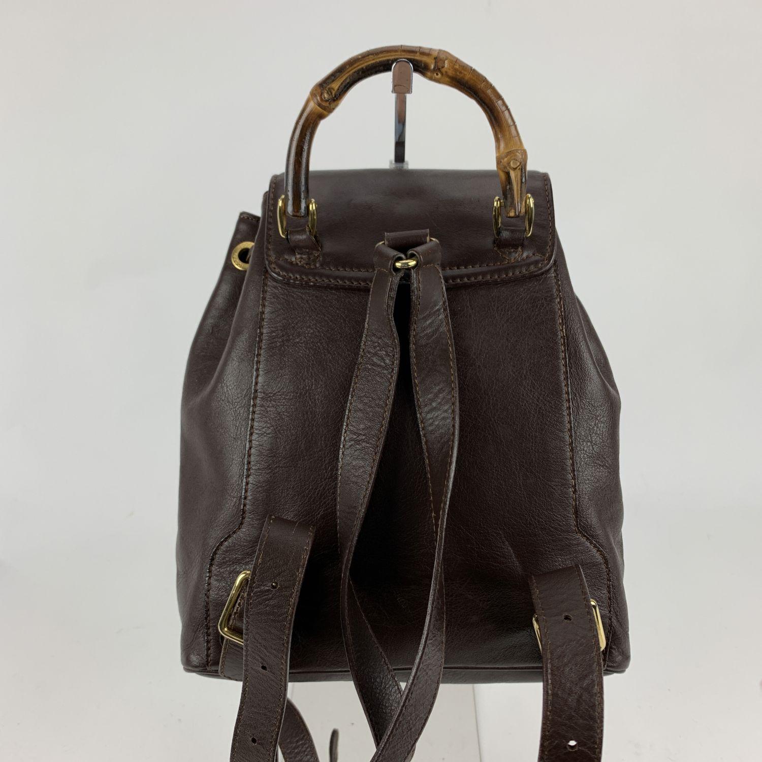 Gucci Vintage Brown Leather Small Bamboo Backpack Shoulder Bag In Excellent Condition In Rome, Rome