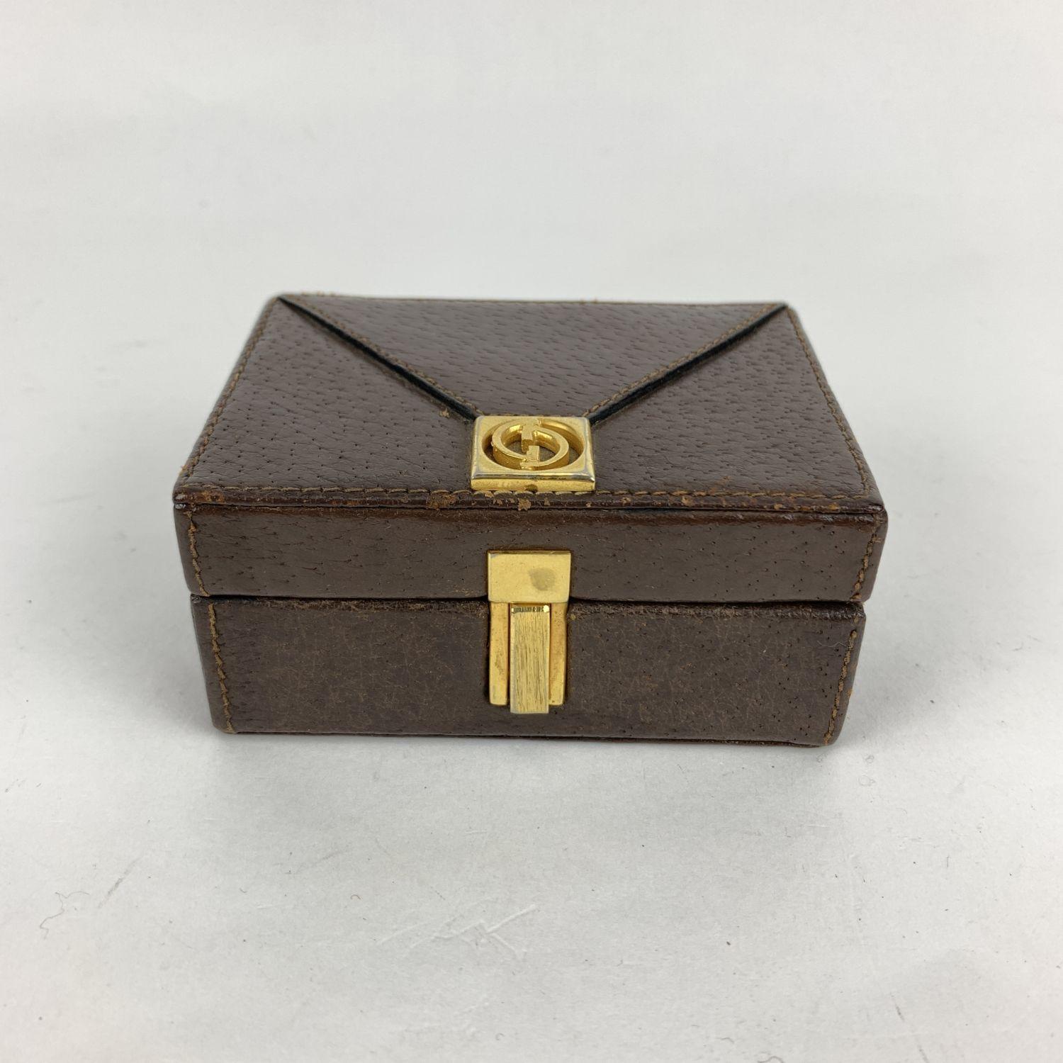 Gucci Vintage Brown Leather Small Jewelry Trinket Box In Good Condition In Rome, Rome