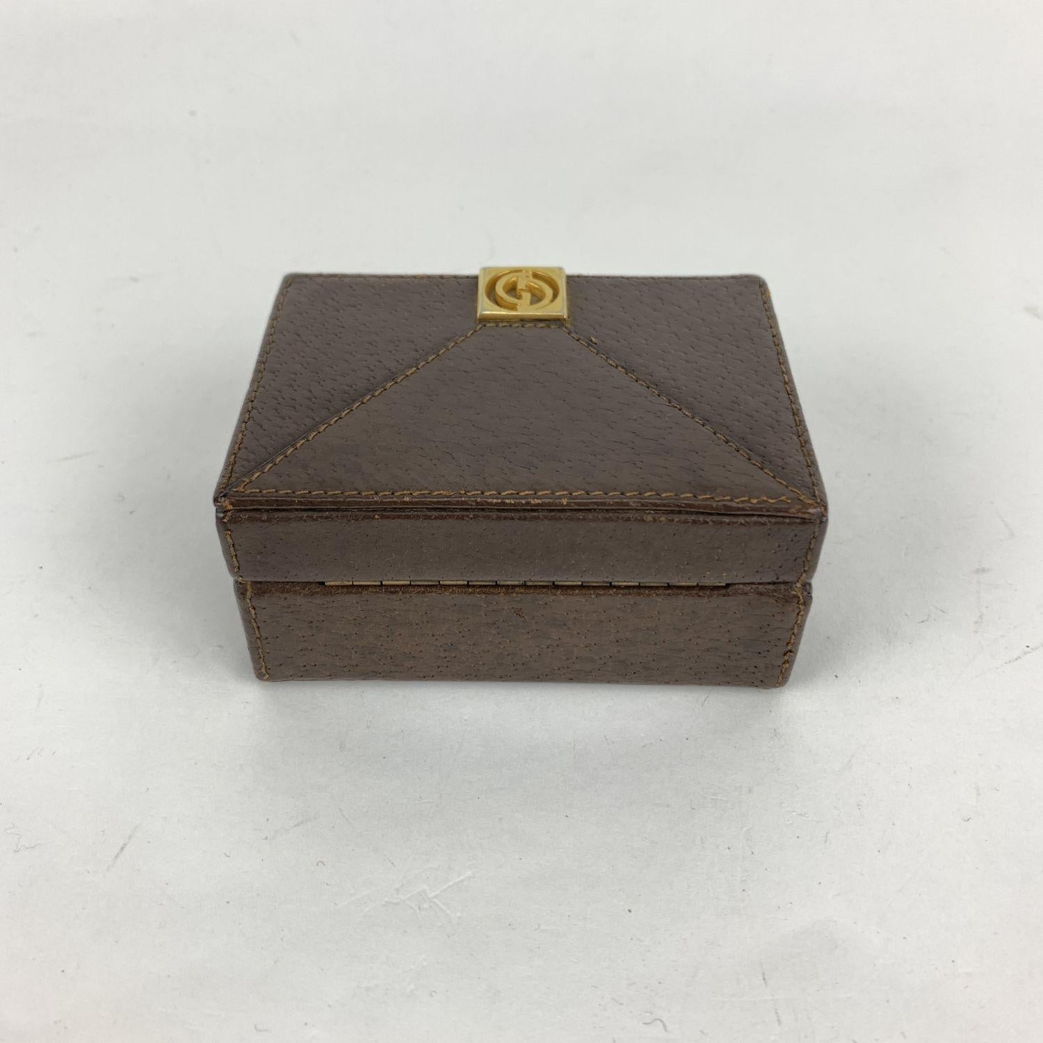 Gucci Vintage Brown Leather Small Jewelry Trinket Box 1